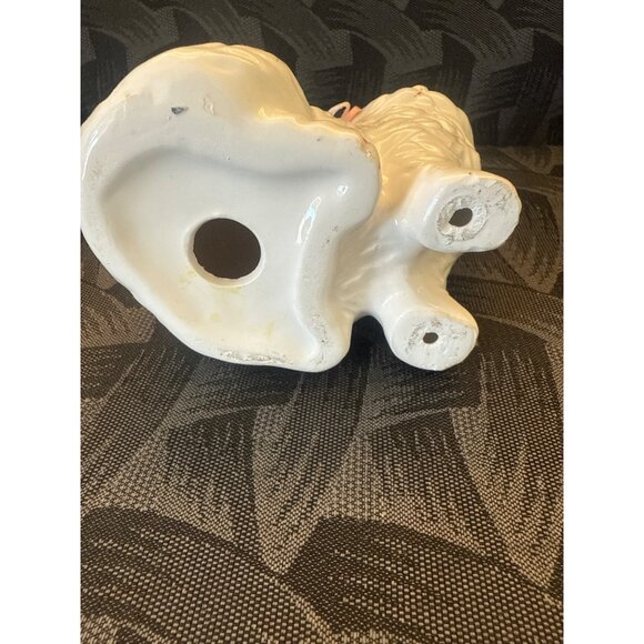 VTG Ceramic White Cat Figurine With Pink Floral Bow & Green Eyes - Picture 5 of 6